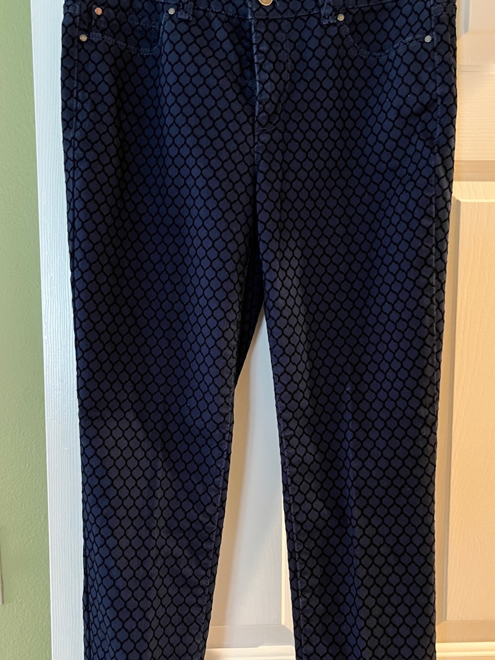 Charter Club Navy Blue Straight Leg Jeans with Geometric Print